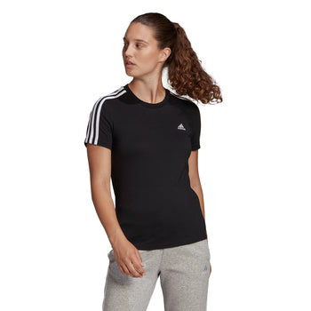 T-shirt nera da donna adidas LOUNGEWEAR Essentials Slim 3-Stripes, Abbigliamento Sport, SKU a712000139, Immagine 0